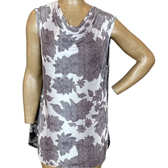 CAbi 3057 Tango Tank Grey Black White Floral Mixed Media Drape/Cowl Neck L 103P - Picture 3 of 10